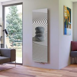 Ximax Raumheizkörper Design Heizkörper P1 Plan Print Zen Steine vertikal Eleganter Designheizkörper mit 50 mm Mittelanschluss, glatte bedruckte Front mit einem Zen Steine Motiv