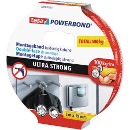 tesa Powerbond Montageband Ultra Strong Extra starkes doppelseitiges Montageband für schwerere Befestigungen, 5 m x19 mm