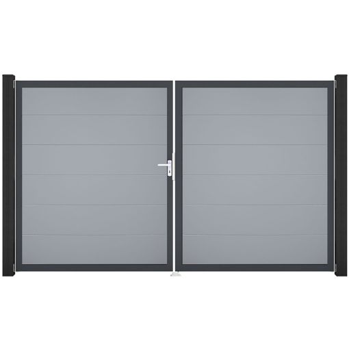 GroJa Doppeltor BasicLine PVC-Steckzaun Silbergrau 2
