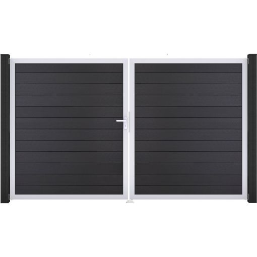 GroJa Doppeltor Solid Steckzaun Steingrau 2