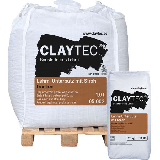 ClayTec Lehm-Unterputz mit Stroh, TROCKEN 2