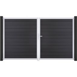 GroJa Doppeltor Solid Steckzaun Steingrau 3