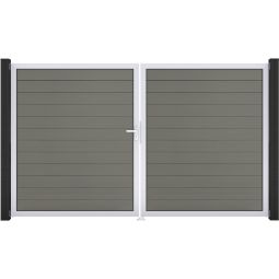 GroJa Doppeltor Solid Steckzaun Grau 3