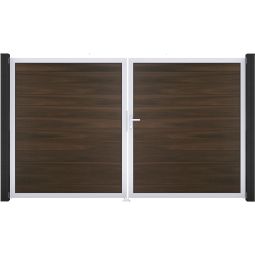 GroJa Doppeltor Solid Steckzaun Walnuss 3