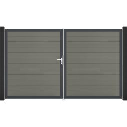GroJa Doppeltor Solid Steckzaun Grau 5