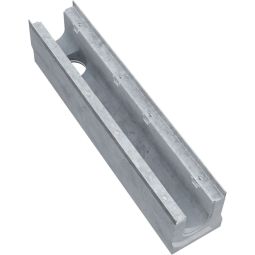 BIRCOsir 100 Entwässerungsrinne Nr. 0/0 ohne Gefälle mit Ablauf DN 110 Schwerlastfähige Entwässerungsrinne aus Beton mit feuerverzinkter 4 mm Massivstahlzarge und Sicherheitsfalz
