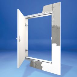 Wellhöfer Kniestocktüre wandbündige Ausführung mit PushLock-Verschluss weiß beschichtet, ohne Griffbohrung, Tiefe: 10 cm