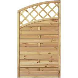 T&J Sichtschutzzaun Maxi Doppelbogen Hochbogen Abschluss mit Dekorgitter Sichtschutz Lamellenzaun Doppelbogen-Sichtschutzzaun mit geriffelten Lamellen, Rankgitter 10x10 cm, Edelstahlverschraubung und 45x45 mm starker Rahmen – stabil und wetterfest