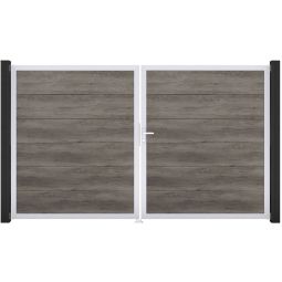 GroJa Doppeltor BasicLine PVC-Steckzaun Monument Oak  Füllungen mit strapazierfähigen PVC-Folien veredelt, Aluminiumrahmen pulverbeschichtet, 300x180 cm groß