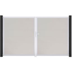 GroJa Doppeltor BasicLine PVC-Steckzaun Weiß  Füllungen mit strapazierfähigen PVC-Folien veredelt, Aluminiumrahmen pulverbeschichtet, 300x180 cm groß