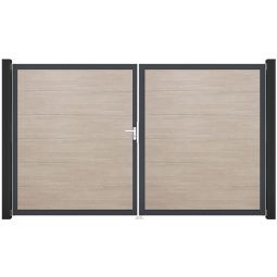 GroJa Doppeltor BasicLine PVC-Steckzaun Sheffield Oak  Füllungen mit strapazierfähigen PVC-Folien veredelt, Aluminiumrahmen pulverbeschichtet, 300x180 cm groß