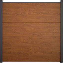 GroJa BasicLine PVC-Steckzaun Sichtschutzzaun Golden Oak Sichtschutz Lamellenzaun PVC-folierte Profile, Bausatz inklusive Distanzstücke & Abschlussprofil, 180x180x1,9 cm