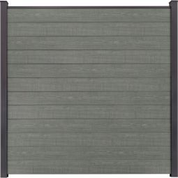 GroJa BasicLine schmal PVC-Steckzaun Sichtschutzzaun Grey Ash Cut Sichtschutz Lamellenzaun Bausatz aus 12 schmalen Füllungen, Stahlverstärkungen, Abschlussprofil und 2 Distanzstücken, 180x180x1,9 cm