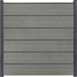 GroJa BasicLine Premium PVC-Steckzaun Sichtschutzzaun Grey Ash Cut Sichtschutz Lamellenzaun Bausatz aus 6 Füllungen, 5 Lisenen, Distanzstücken und Abschlussprofil, 180x180x1,9 cm