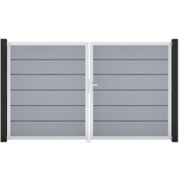 GroJa Doppeltor BasicLine Premium PVC-Steckzaun Silbergrau  Füllungen mit strapazierfähigen PVC-Folien veredelt, Aluminium-Rahmen, Größe 300x180x4 cm