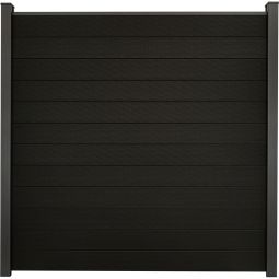 GroJa Solid Steckzaun Sichtschutzzaun Schwarz co-extrudiert Sichtschutz Steckzaun Lamellenzaun Bausatz aus 12 Füllungen, 180x180x1,9 cm, inklusive Abschlussprofil und Distanzstück-Set