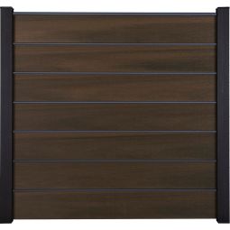 GroJa Solid Grande Premium Steckzaun Sichtschutzzaun Walnuss co-extrudiert Sichtschutz Steckzaun Lamellenzaun Bausatz mit 7 Füllungen und 6 Lisenen, Distanzstück-Set und Abschlussprofil, 180x180x1,9 cm