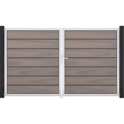 GroJa Doppeltor Solid Grande Premium Steckzaun Bi-Color co-extrudiert Doppeltor aus Co-extrudiertem BPC mit Alu-Rahmen, langlebig und pflegeleicht
