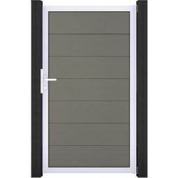 GroJa Einzeltor Solid Grande Steckzaun Grau co-extrudiert Elegantes Design, eloxierter Alu-Rahmen, 7  BPC Füllungen, individuelle Maßanfertigung möglich