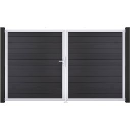 GroJa Doppeltor Solid Steckzaun Steingrau co-extrudiert Elegant, stabil und pflegeleicht, eloxierter Aluminium-Rahmen, Co-extrudierte BPC Profile