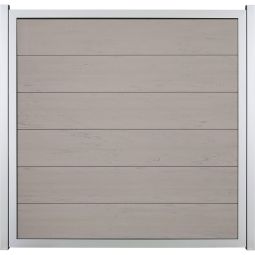 GroJa Viento Sichtschutzzaun Bi-Color Sand mit Alu-Rahmen EV1 silber Sichtschutz Lamellenzaun BPC-Designzaun, besonders stabil durch Aluminiumrahmen, individuelle Maßanfertigung möglich