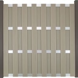 GroJa Fertigzaun Sichtschutzzaun Bi-Color Sand Sichtschutz Lamellenzaun In klassischer Bretterzaunoptik vormontiert, 180x180x3,2 cm, mit 4 Aluminium-Querriegeln EV1