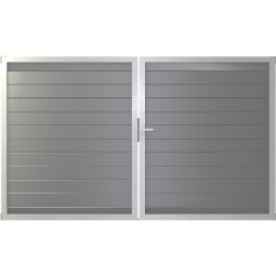 GroJa Doppeltor Lumino Aluminium Steckzaun Silbergrau  Stabiler Alu-Rahmen und Alu-Lamellen, pulverbeschichtet, edle Optik, 300x180x4 cm groß