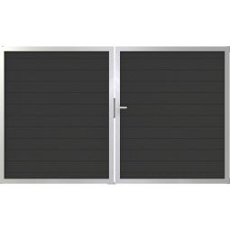 GroJa Doppeltor Lumino Aluminium Steckzaun Anthrazit  Stabiler Alu-Rahmen und Alu-Lamellen, pulverbeschichtet, edle Optik, 300x180x4 cm groß