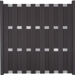 GroJa Fertigzaun Sichtschutzzaun Anthrazit/Silber Sichtschutz Lamellenzaun In klassischer Bretterzaunoptik vormontiert, 180x180x3,2 cm, mit 4 Aluminium-Querriegeln EV1