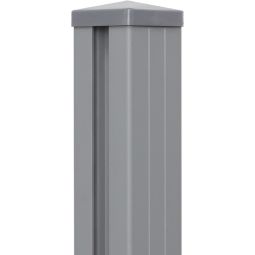 GroJa Alu-Steckzaun Torpfosten Silbergrau 9x9x240 cm inkl. Kappe 9x9 cm stark, Wandungsstärke ca. 5 mm, inklusive Pfostenkappe, zum Einbetonieren