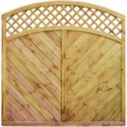 T&J Sichtschutzzaun CLASSIC Diagonal mit Dekorgitterbogen Sichtschutz Lamellenzaun Classic Sichtschutzzaun Diagonal mit Dekorgitterbogen 180x200/180 cm aus imprägnierter Fichte mit Rankstäben und Rundbogenoptik