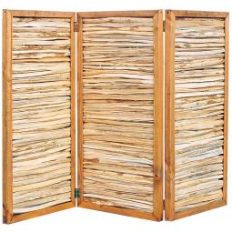 NOOR Haselnuss-Paravent Dreiteiliger Sichtschutz aus naturbelassener Haselnuss mit flexibler Klappfunktion für Terrasse und Garten