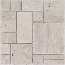 Wellker Natursteinmosaik Multiformat Travertin Ivory / Römischer Verband getrommelt 30,5x30,5 cm Mosaikfliesen vielseitig einsetzbar