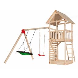 weka Tabaluga Drachenturm Set Spielturm mit Doppelschaukel und Sandkasten Sockelmaß: 100x124 cm
