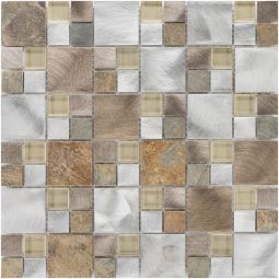 Wellker Kombimosaik Glas Naturstein Metall Silver Beige Grey 30x30 cm Mosaikfliesen 8 mm vielseitig einsetzbar