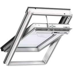 VELUX INTEGRA Dachfenster GGL 217030 Solar-Schwingfenster Holz weiß lackiert THERMO KUPFER Fenster 2-fach Standard-Verglasung, inkl. Funk-Wandschalter