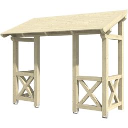 Skan Holz Vordach Paderborn Dach mit Brüstung Natur Pultdach mit Brüstung aus nordischer Fichte, verschiedene Größen, solide Zapfenlochverbindungen Konstruktionsvollholz