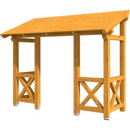 Skan Holz Vordach Paderborn Dach mit Brüstung Eiche Hell Pultdach mit Brüstung aus nordischer Fichte, verschiedene Größen, solide Zapfenlochverbindungen Konstruktionsvollholz