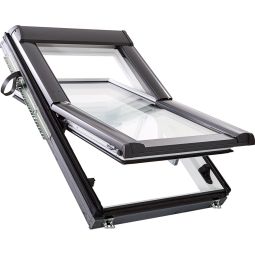 Roto Dachfenster Designo RotoTronic R69P K2EF Premium Verglasung Kunststoff Elektro-Funk Fenster 3-fach Sicherheits- und Wärmedämm-Isolierverglasung, Schallschutzklasse 3, Anti-Tau Beschichtung, Edelgasbefüllung, Schwingfenster