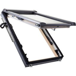Roto Dachfenster Designo R89P H200 Premium Verglasung Holz Fenster 3-fach Sicherheits- und Wärmedämmverglasung, Anti-Tau Beschichtung, Schallschutzklasse 3, Edelgasbefüllung, Klapp-Schwingfenster