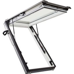 Roto Dachfenster Designo R89G K2SA Wohnsicherheitsausstieg Comfort Verglasung Kunststoff Fenster 3-fach Sicherheits- und Wärmedämm-Isolierverglasung, Schallschutzklasse 3, Anti-Tau Beschichtung