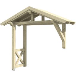 Skan Holz Vordach Stralsund Dach mit Seitenteil Natur Satteldach mit Seitenteil aus nordischem Fichtenholz, 289x116 cm, Konstruktionsvollholz mit soliden Zapfenlochverbindungen