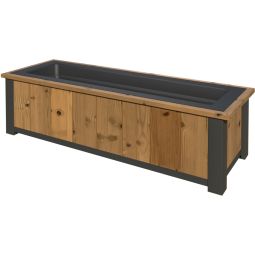 TraumGarten Thermo-Holz 4-Eck Pflanzkasten mit Einsatz Thermoholz Pflanzkasten 125x33x45 cm, mit Alu-Pfosten & Kunststoff-Einsatz – witterungsbeständig & systemkompatibel​