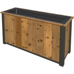 TraumGarten Thermo-Holz 4-Eck Pflanzkasten/Hochbeet mit Einsatz Thermoholz Pflanzkasten 125x64x45 cm, mit Alu-Pfosten & Kunststoff-Einsatz – hoch, wetterfest & systempassend​