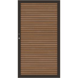 TraumGarten Sichtschutzzaun SYSTEM NEO PLATINUM Tor teak-braun Einzeltor 98x180 cm mit Alurahmen & 12 ummantelten WPC-Profilen – witterungsbeständig & DIN li./re. anschlagbar