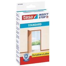 Tesa Fliegengitter Tür Insect Stop Standard Insektenschutz Zuverlässiger Schutz für Türen ohne Bohren, 120x220 cm, 2 Rollen/Pack