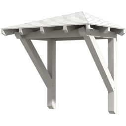 Skan Holz Vordach Wesel Dach Weiß Walmdach aus nordischer Fichte, überdachte Fläche 188x126 cm, solide Zapfenlochverbindungen Konstruktionsvollholz