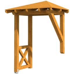 Skan Holz Vordach Wesel Dach mit Seitenteil Eiche Hell Walmdach mit Seitenteil aus nordischer Fichte, überdachte Fläche 188x126 cm, solide Zapfenlochverbindungen Konstruktionsvollholz