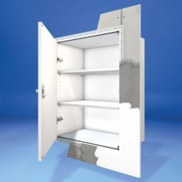 Wellhöfer Kniestocktüre mit Korpus, Fachböden und PushLock-Verschluss, wandbündige Ausführung weiß, ohne Griffbohrung, verschiedene Größen