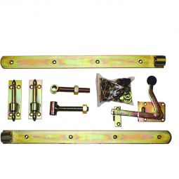 T&J Einzeltor-Beschlag Premium Überwurfbeschlag Einzeltor-Beschlag Premium, gelb verzinkt, mit 50 cm Torbändern & verstellbaren Kloben – ideal für HEIKO, KAMPEN, Jäger- & Senkrechtzäune